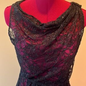 The Limited  Sophie the allet   NWOT Midi  Dress Black lace with hot pink lining